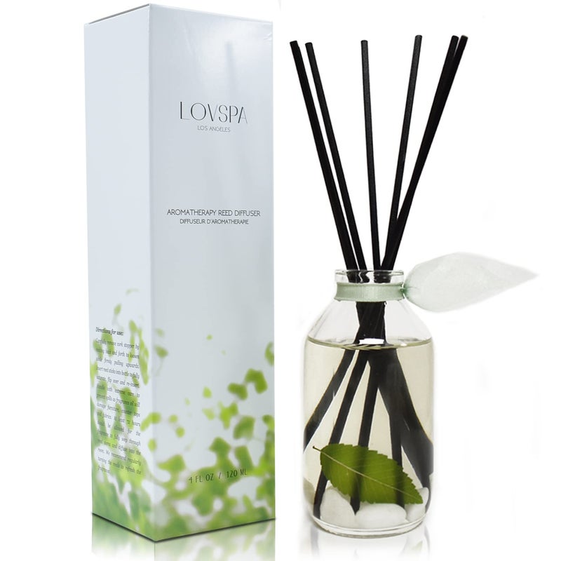 LOVSPA Reed Diffuser Set, Zen White Tea & Ginger Scented Oil Diffuser with Sticks, Home Fragrance Accessories for Bathroom Shelf Decor, Aroma Diffusers for Home or Office Desk, USA Made - Image 1